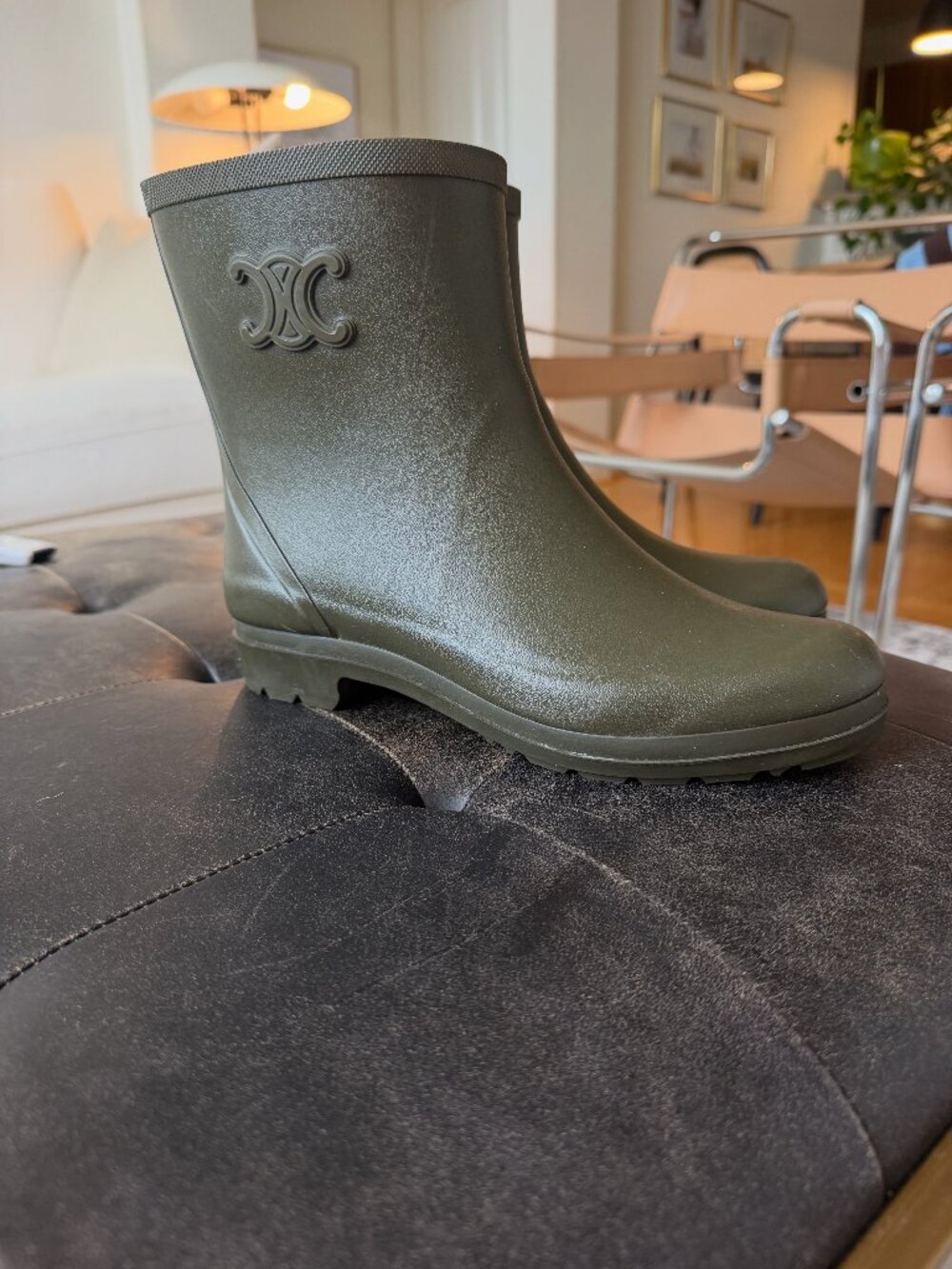 CELINE Mid Rain Boots – Khaki Green – Size 38 – NEW